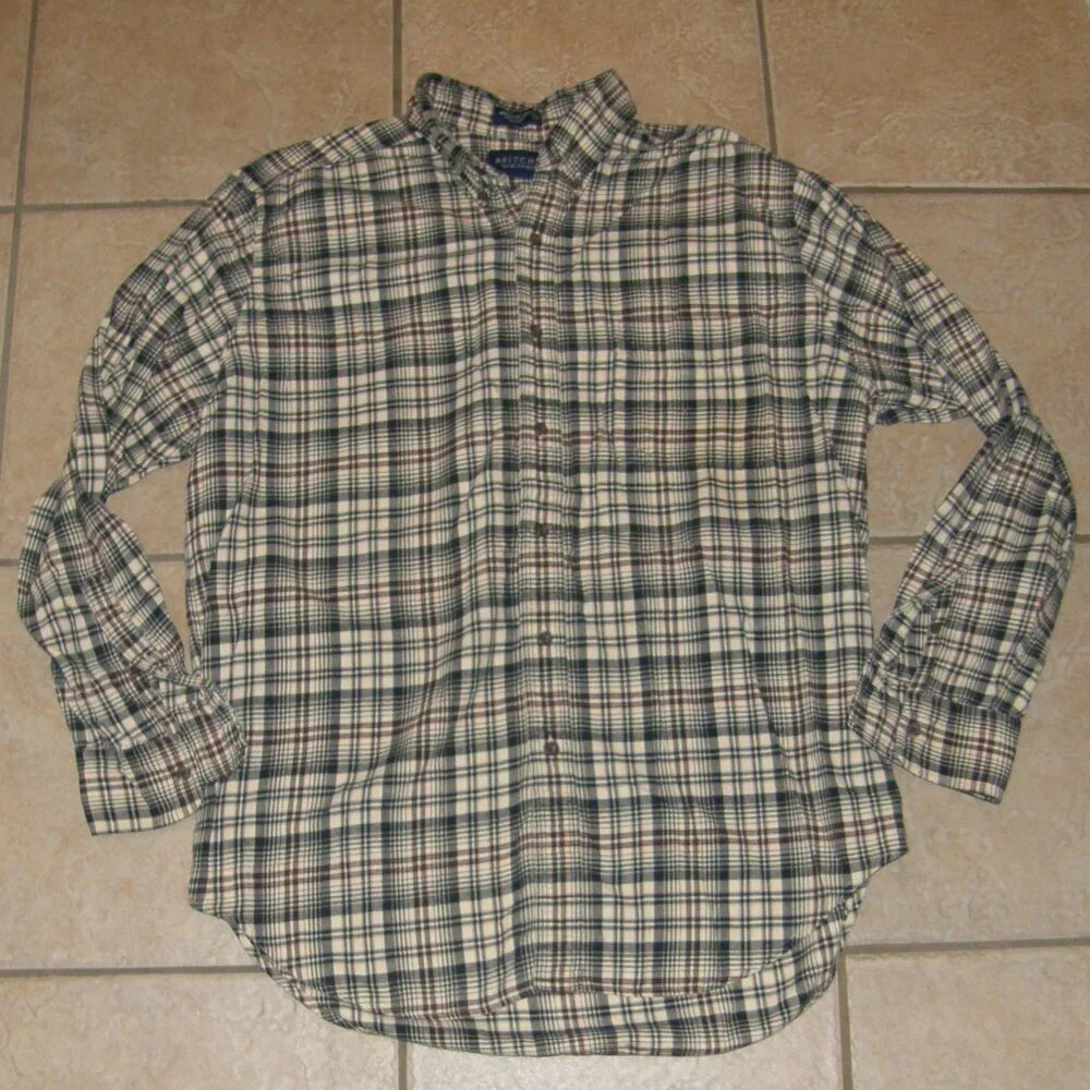 LIKE NEW Men Sz Large Casual Wear Soft Flannel Plaid Long Sleeve Button Up Shirt